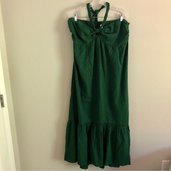Aerie Green Halter Neck Braided Strap Linen Blend Maxi Dress - Picture 2 of 10